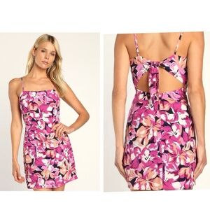 Lulus Impressions Of Love Magenta Floral Print Tie-back Mini Dress Size small